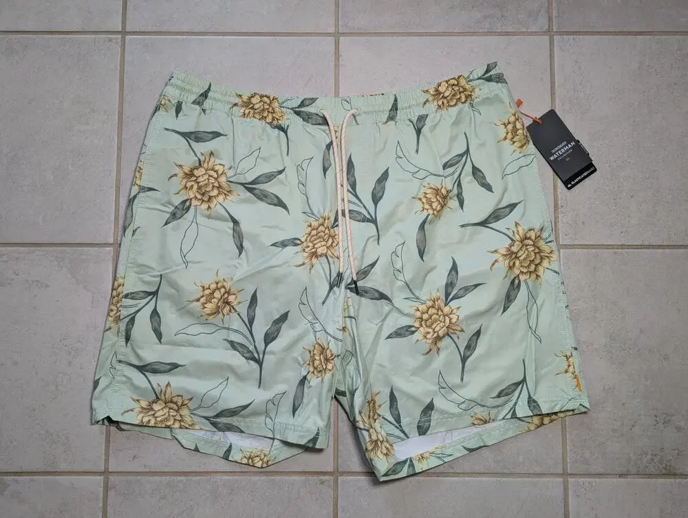 Quiksilver Men's XXL Perfect Bloom Volley Shorts Swim Trunks Green Pockets NEW